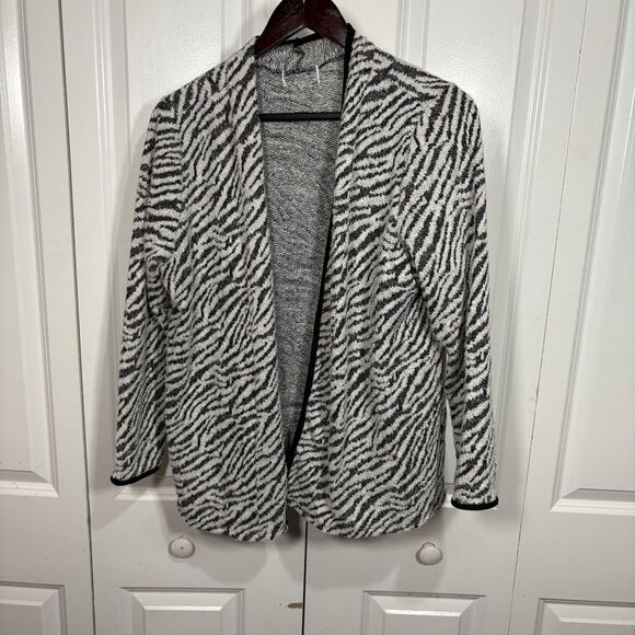 Unbranded Zebra Print Cardigan Women’s Open Front Sweater Black White Size M - Picture 1 of 5